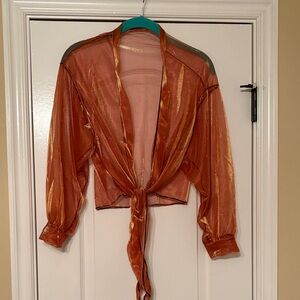 Sheer Orange Tie-Front Top